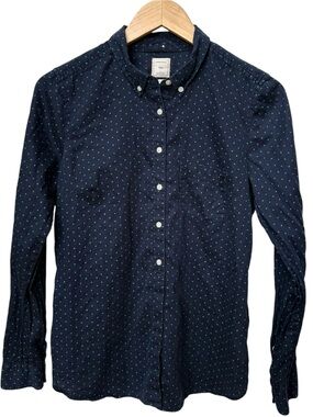 GAP The Tailored Shirt Navy Blue Long Sleeve Polka Dot Cotton Top. Medium.
